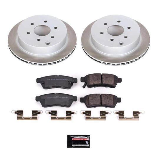 PowerStop rear semi-coated rotor kit for 2009-2012 Suzuki Equator, performance brake rotor set with black coating for enhanced durability.