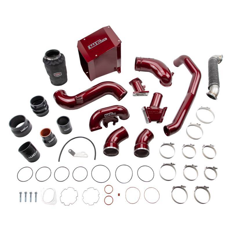 Wehrli Chevrolet Duramax LMM Stage 3 Cold Air Intake Kit with red high-flow air filter and intake tubing for improved airflow.