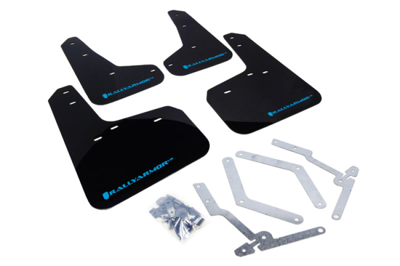Rally Armor black mud flaps with Nitrous Blue logo for 2012-2019 Ford Focus ST and 2016-2019 RS vehicle models.