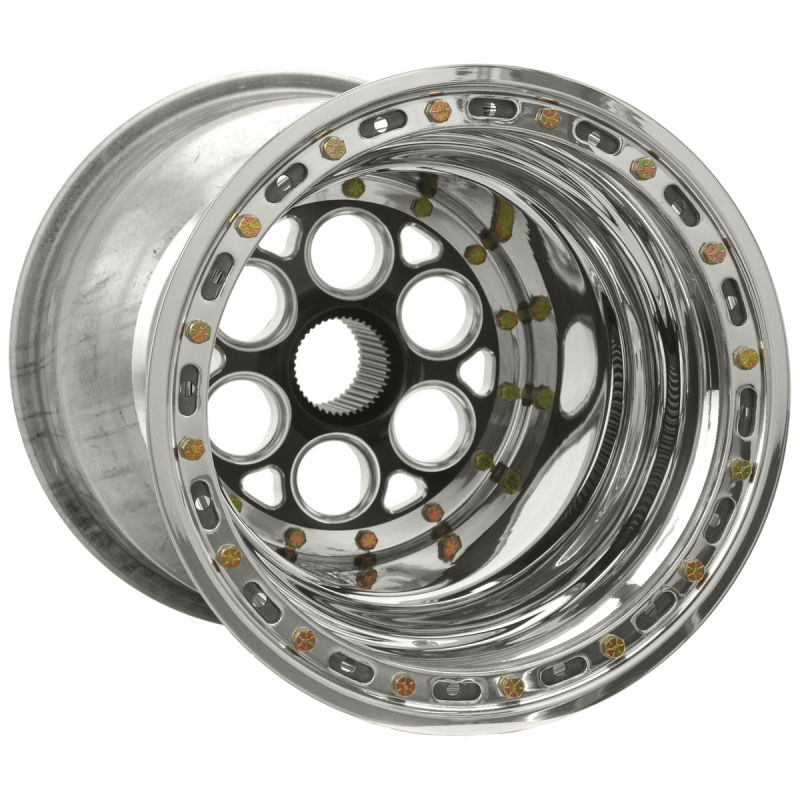 Weld Magnum Sprint 15x15 forged wheels with black center, polished shell, and knurled IBL design for high-performance vehicles.