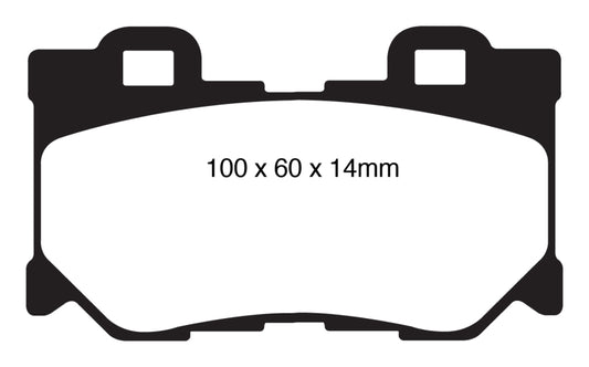 EBC Redstuff rear brake pads for Infiniti FX50 5.0, performance brake pads with red friction material and metal backing plate.