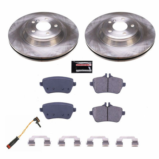 PowerStop OE rear brake kit for Mercedes-Benz SL400 (2015-2016) with brake rotors and pads installed on the vehicle.