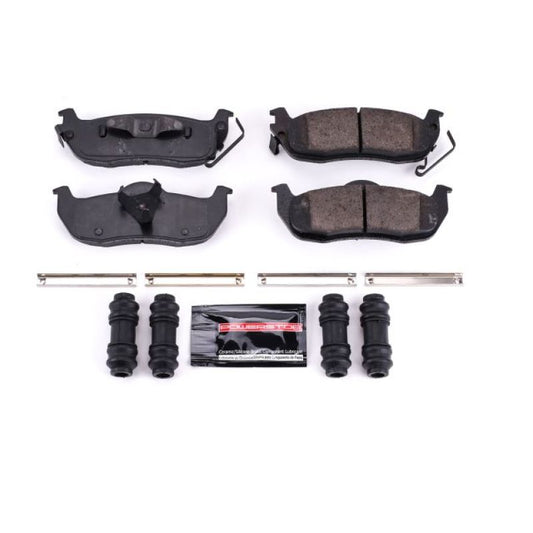 PowerStop Z23 Evolution Sport brake pads for rear of Infiniti QX56, with hardware, designed for performance braking.