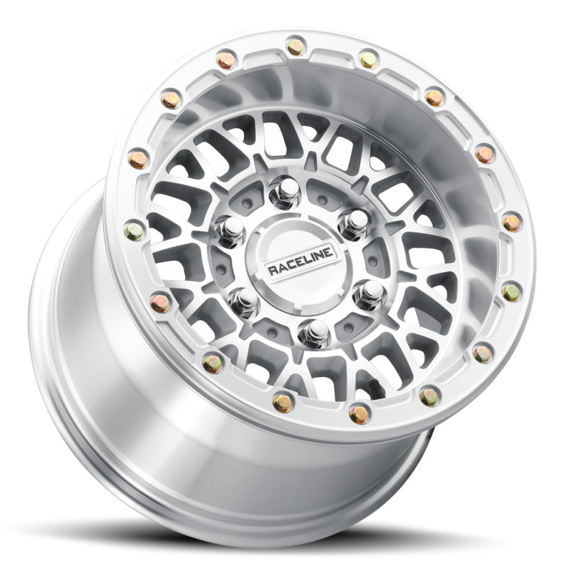 Raceline A15 Omega forged 15x7 inch wheel with 5x114.3 bolt pattern, 25mm offset, machined finish, 68mm bore, automotive wheel