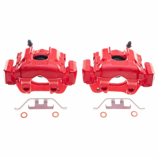 Pair of PowerStop red rear brake calipers for BMW X3 2004-2010, performance brake calipers with detailed design.
