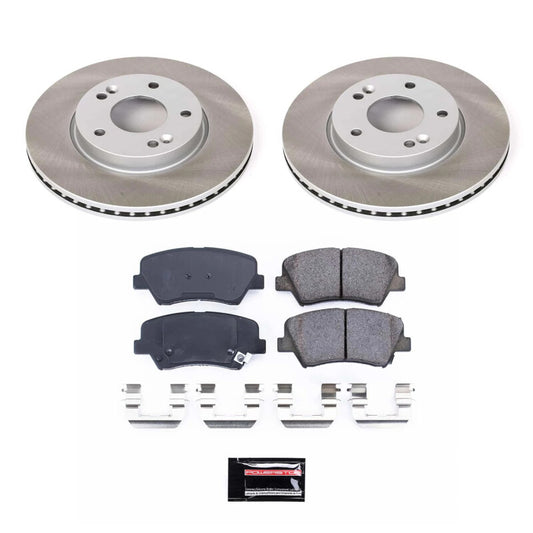 PowerStop front semi-coated rotor kit for 2014-2016 Kia Forte5, performance brake rotor set with clean, durable semi-coated finish.
