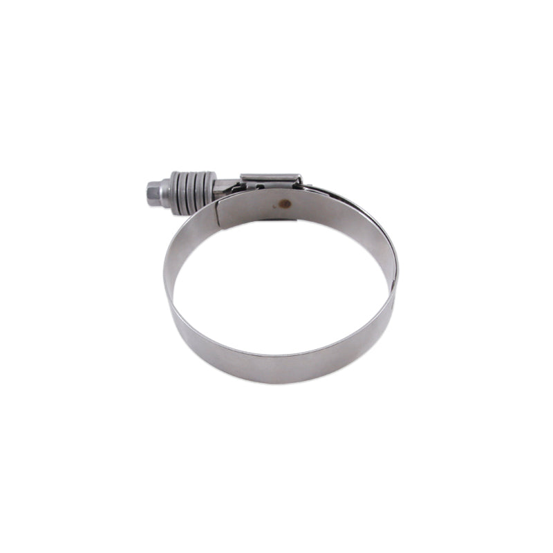 Mishimoto constant tension worm gear clamp in 1.26 to 2.13 inch size, showing metal construction and adjustable screw mechanism.