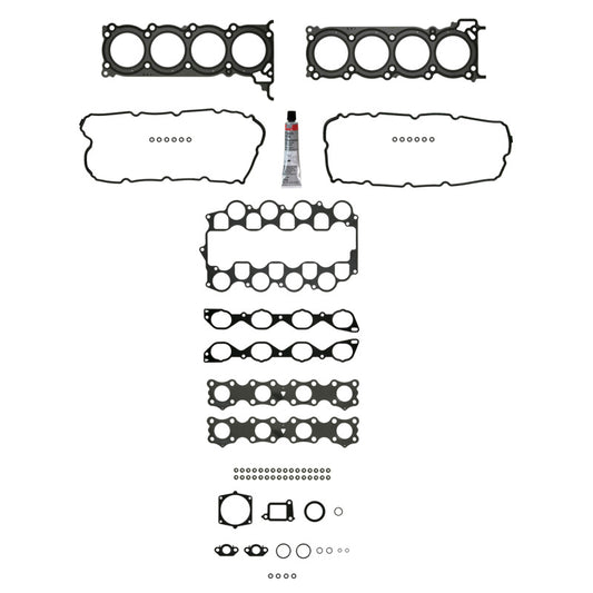 Fel-Pro Infiniti M45 PermaTorque engine cylinder head gasket set with multiple gaskets and sealing components laid out.