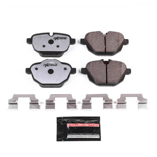 PowerStop rear Z26 performance brake pads with hardware for BMW 528i (2011-2016), high-performance brake system upgrade.