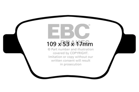 EBC Redstuff rear brake pads for Audi A3 2.0 Turbo, Bosch rear caliper, performance brake component with red friction material.