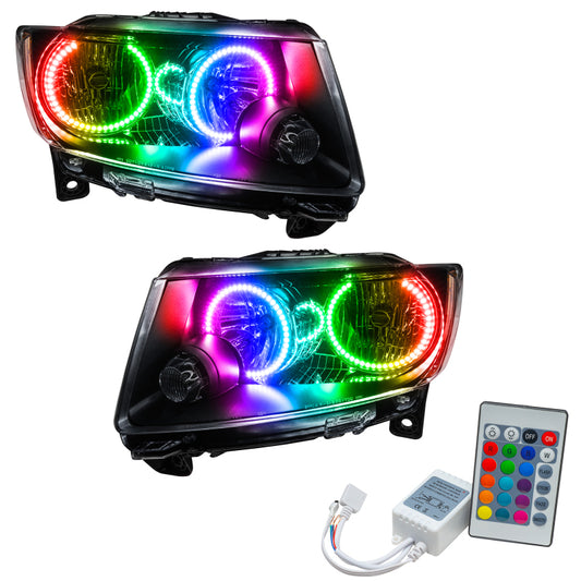 Oracle Lighting Jeep Grand Cherokee SMD Headlights in chrome with simple controller, showing the sleek headlight design.
