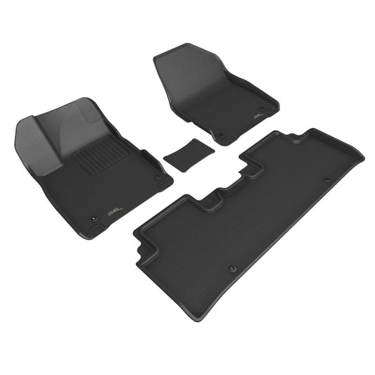 Black 3D MAXpider Kia EV6 2022 Kagu 1st and 2nd row rubber floor mats showing textured surface and custom fit design.