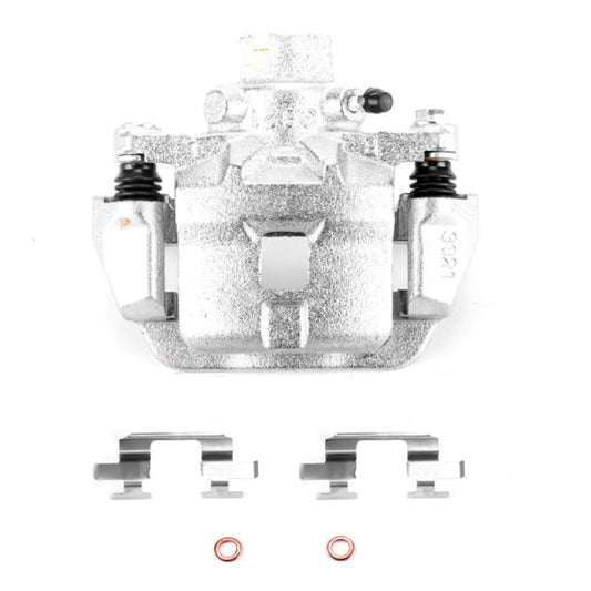 PowerStop rear right OE brake caliper with bracket for 2005-2009 Subaru Legacy, showcasing the black metal caliper and mounting components.