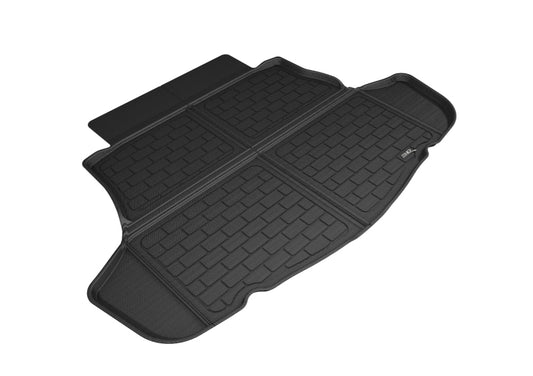Black 3D MAXpider cargo liner for 2018-2020 Toyota Camry, rubber floor mats with textured surface and raised edges for protection.