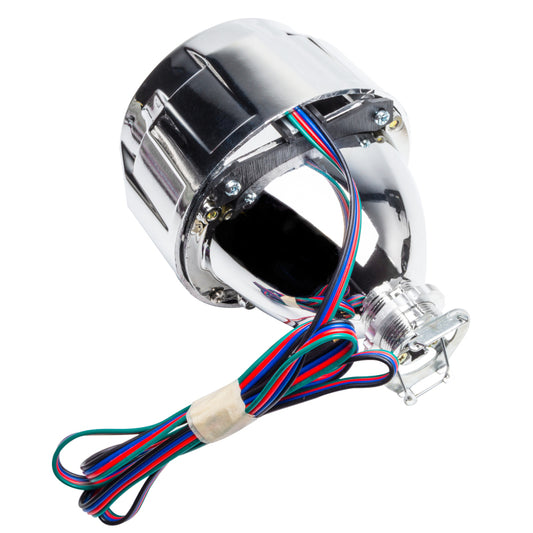 Oracle Lighting Demon Eye Projector Illumination Kit headlights with ColorSHIFT feature, showcasing vibrant color lighting without controller.