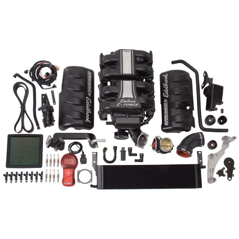 Edelbrock Supercharger Stage 1 Street Kit installed on a 2005-2009 Ford Mustang 4.6L 3V engine with tuner for enhanced performance