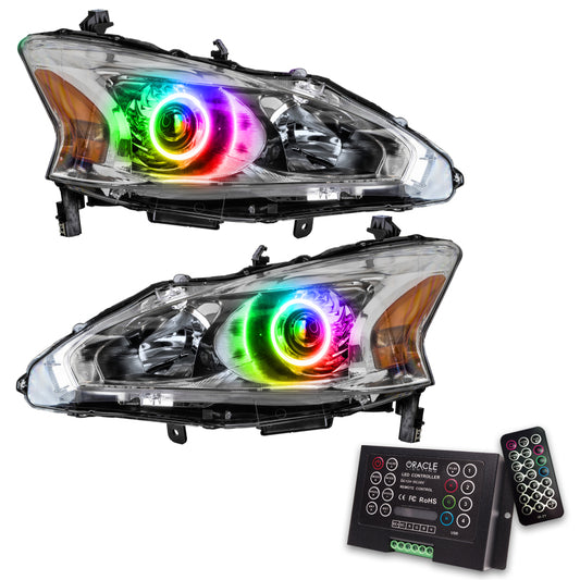 Oracle Lighting Nissan Altima 13-15 sedan SMD headlights with ColorSHIFT and 2.0 controller, showcasing sleek LED headlight design