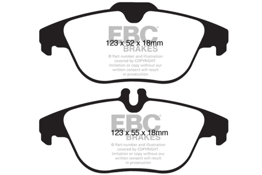EBC Ultimax2 rear brake pads for Mercedes-Benz C250 W204 1.8 Turbo, OE quality brake pads shown in the image.