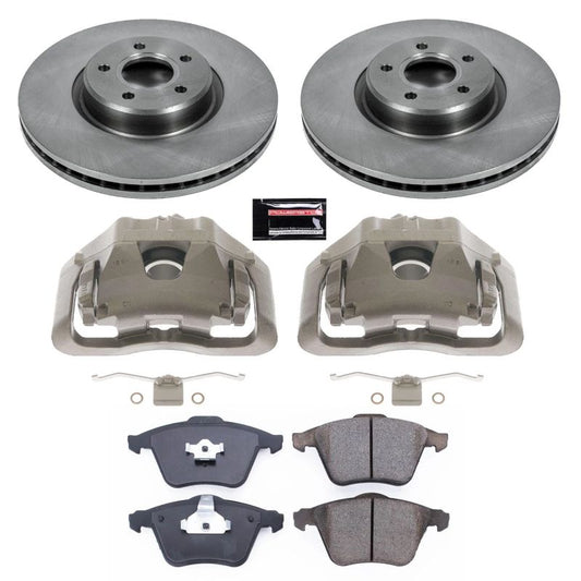 PowerStop OE front brake calipers for Volvo V50 2005-2011 with Autospecialty caliper kit, metal components visible in the image.