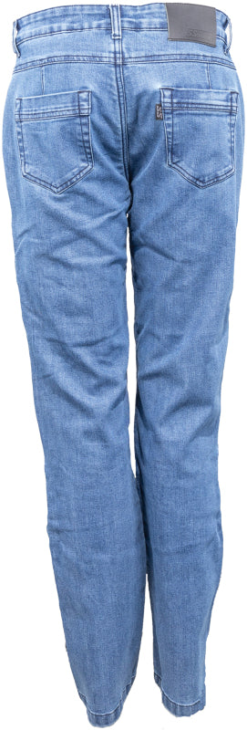 Blue Speed and Strength Tough Love armored jeans for women, size 29x32, showing durable fabric and stylish design.