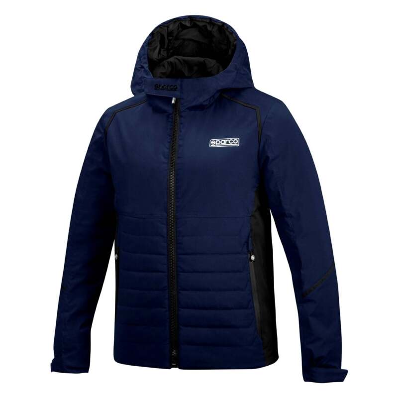Sparco winter textile jacket in navy and black, size XL, featuring a high collar and zip closure for cold weather comfort.