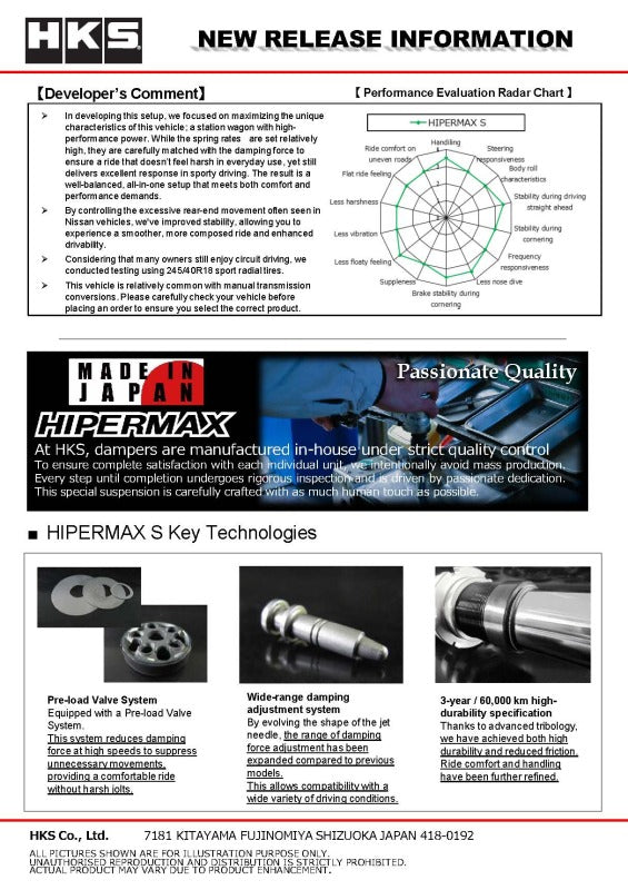 HKS Hipermax S WGNC34 coilover kit for 4WD Toyota Tacoma, showing the adjustable suspension components and shock absorbers.