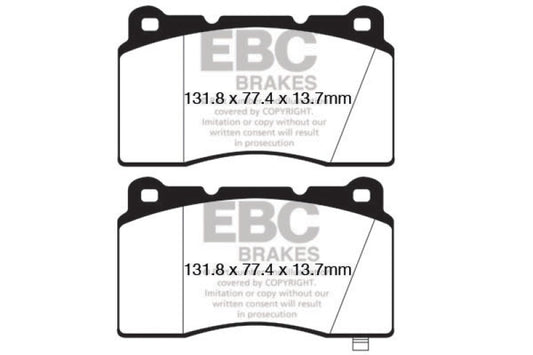 EBC Redstuff front brake pads for Hyundai Genesis Coupe 2.0 Turbo with Brembo performance braking system.