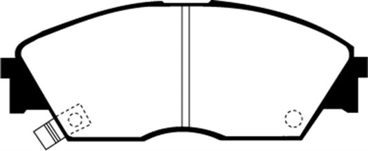 EBC Ultimax2 front brake pads for 90-92 Honda Civic CRX 1.6 Si, OE style, with metal backing and friction material.
