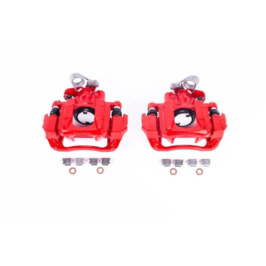 Pair of PowerStop red rear brake calipers with brackets for 2009 Ford Flex, performance automotive brake components.