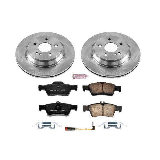 PowerStop OE rear brake kit for 2012-2013 Mercedes-Benz S350, includes brake pads and rotors.