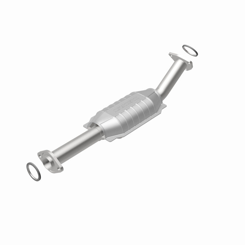 MagnaFlow direct fit catalytic converter for 2003-2004 Toyota Tundra V8 4.7L gas engine, showing the metallic component with inlet and outlet pipes.