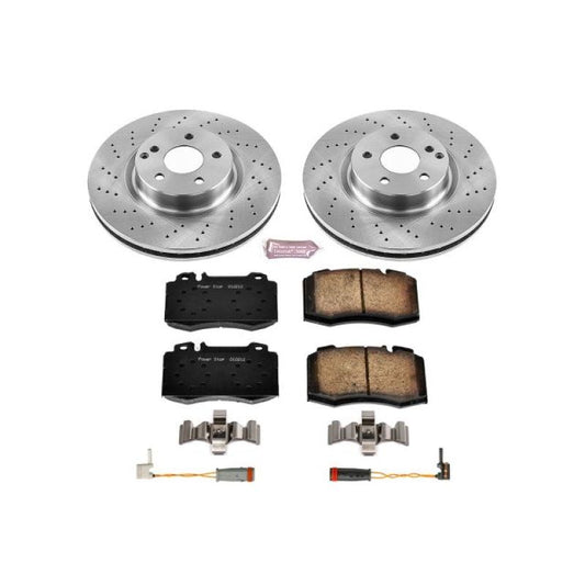 PowerStop OE brake kit for Mercedes-Benz E350 front, including brake rotors and pads, designed for optimal stopping power.