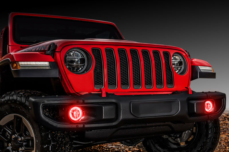 Oracle Lighting LED Surface Mount Fog Light Halo Kit with ColorSHIFT for Jeep Wrangler JL and Gladiator JT, featuring vibrant halo rings.