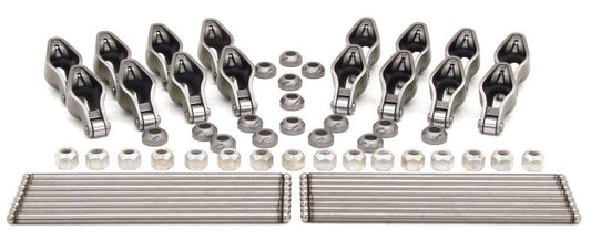COMP Cams rocker arm and pushrod kit CS 1.5 with black metal rocker arms and matching pushrods for engine performance.