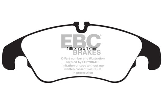 EBC Greenstuff front brake pads for Audi A6 2.0 Turbo, high-performance brake pads showing the green friction material.