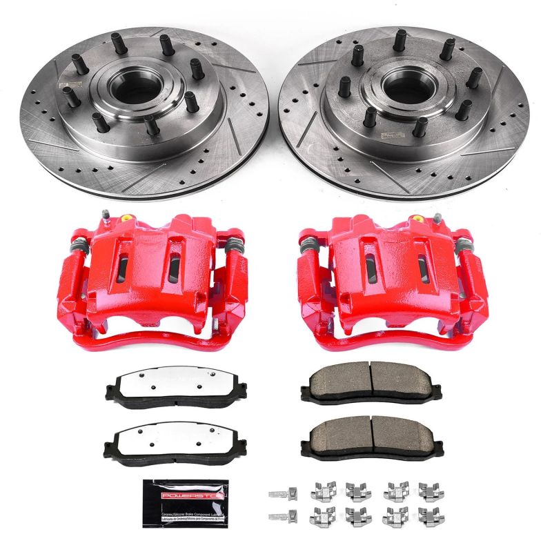 PowerStop front Z36 truck and tow brake rotors for Ford F-250 Super Duty, slot and drilled design with calipers.