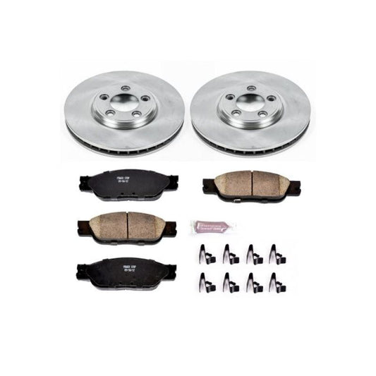 PowerStop OE front brake kit for 2003-2004 Jaguar S-Type showing brake rotors and pads installed