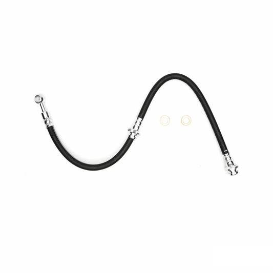 DFC Nissan Sentra rear brake hose from the brake line kit, showing a close-up of the durable rubber and metal fittings.