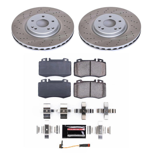 PowerStop front semi-coated brake rotor kit for Mercedes-Benz SLK350 2005-2006, performance brake kit with blank rotors.