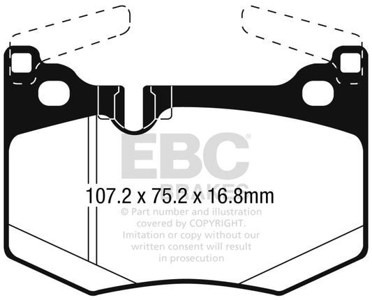 EBC Redstuff rear brake pads for Lexus GS-F 2016+ 5.0L performance braking system, shown with red friction material.
