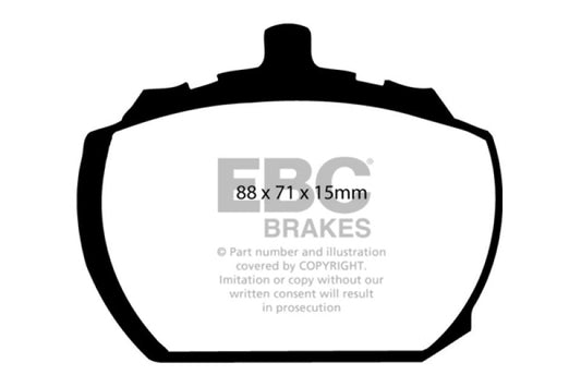EBC Greenstuff front brake pads for Mg MGB GT V8 3.5, performance brake pads with green friction material, shown in image.