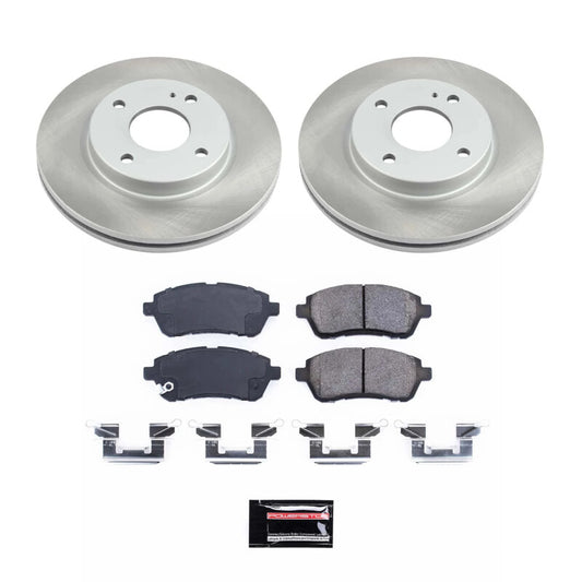 PowerStop performance front semi-coated rotor kit for Ford Fiesta 2011-2019, featuring high-quality brake rotors and components.