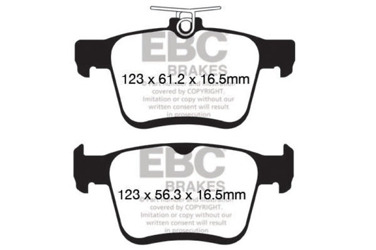EBC Greenstuff rear brake pads for Audi A3 1.8 Turbo with electronic parking brake, high-performance brake pads