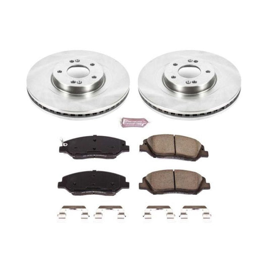PowerStop OE front brake kit for 2017-2018 Hyundai Santa Fe, includes brake rotors and pads for reliable stopping power.