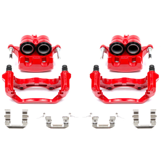 Pair of PowerStop front red brake calipers with brackets for Infiniti G35 2005-2007, performance upgrade for improved braking.