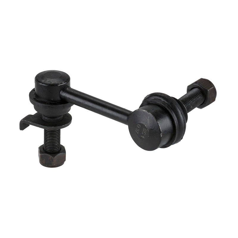 Moog Nissan 350Z front right sway bar endlink, automotive suspension part, with metal and rubber components visible.