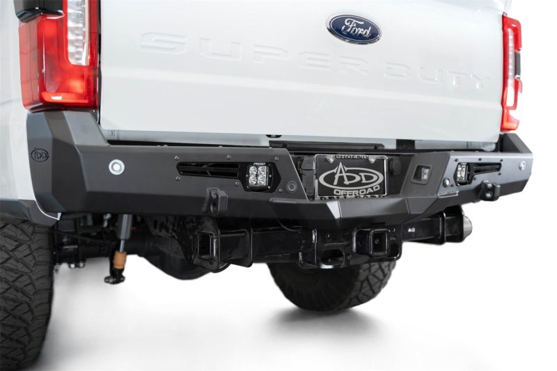Addictive Desert Designs steel rear bumper for 2023-2024 Ford F-150 Super Duty, rugged off-road bumper with durable steel construction.