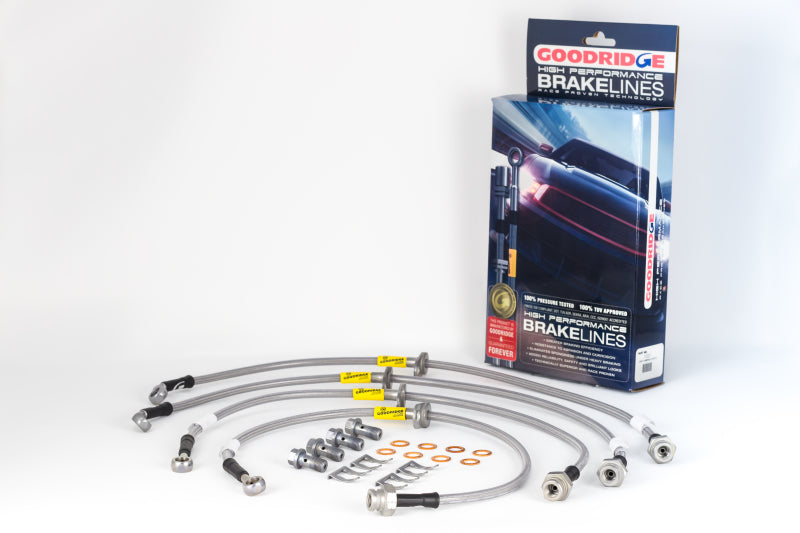 Goodridge stainless steel brake line kit for Chevrolet Camaro ZL1, showing durable braided metal lines and fittings.