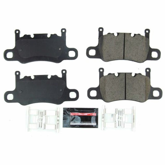 PowerStop Z23 Evolution Sport brake pads for 2017 Porsche Panamera rear, with hardware, designed for high-performance braking.