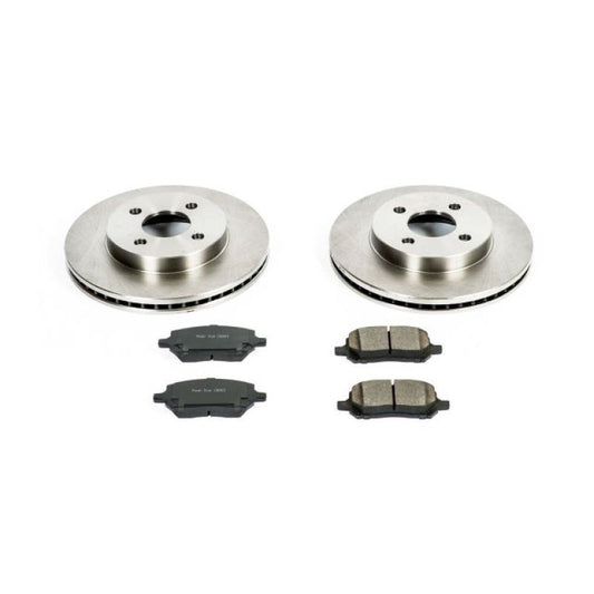 PowerStop OE front brake kit for Chevrolet Cobalt 2005-2010, includes brake rotors and pads in a black and silver finish